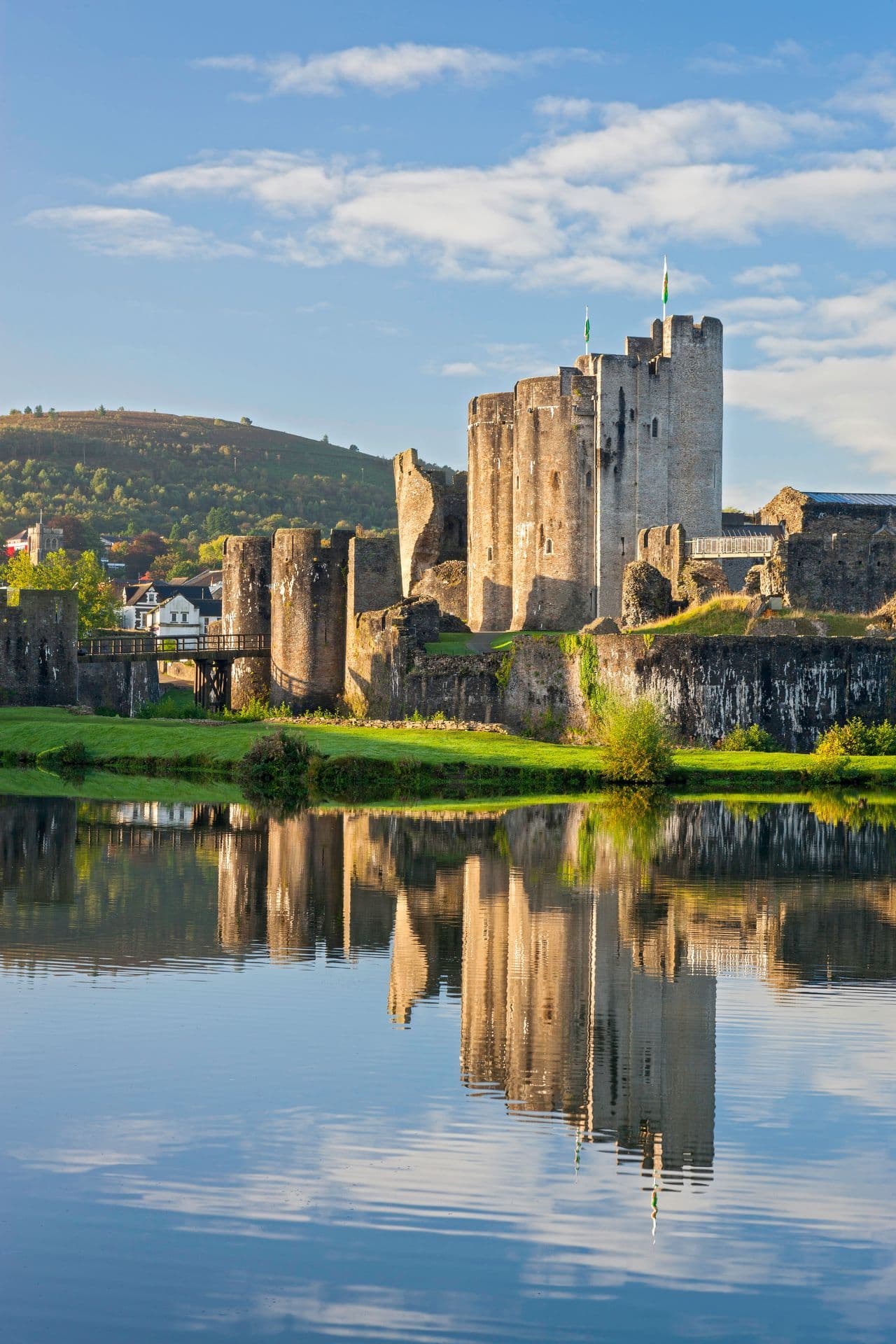 Caerphilly Castle in South Wales UK